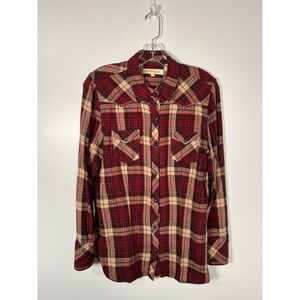 Stetson Red Plaid Western Snap Shirt Herringbone Cotton Cowgirl Long Sleeve Larg